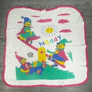 Vintage Ticsom NODDY Baby Receiving Blanket White Pink 100% Cotton